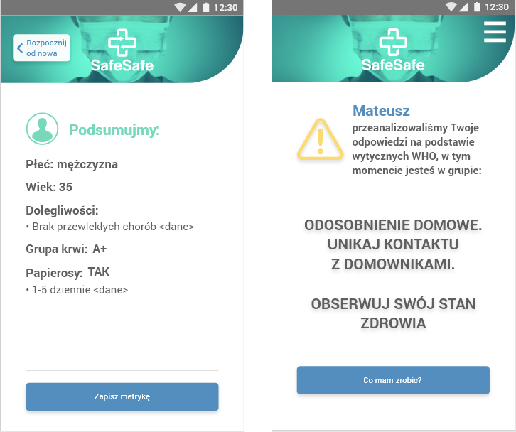 First views after entering the Polish version of the SafeSafe App mobile application