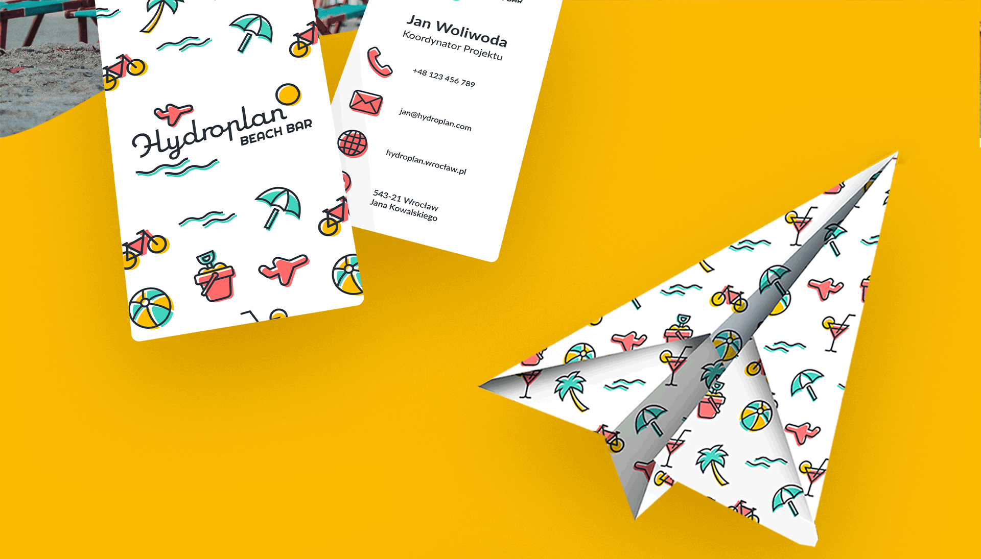 Business cards visualisation and decorative paper plane